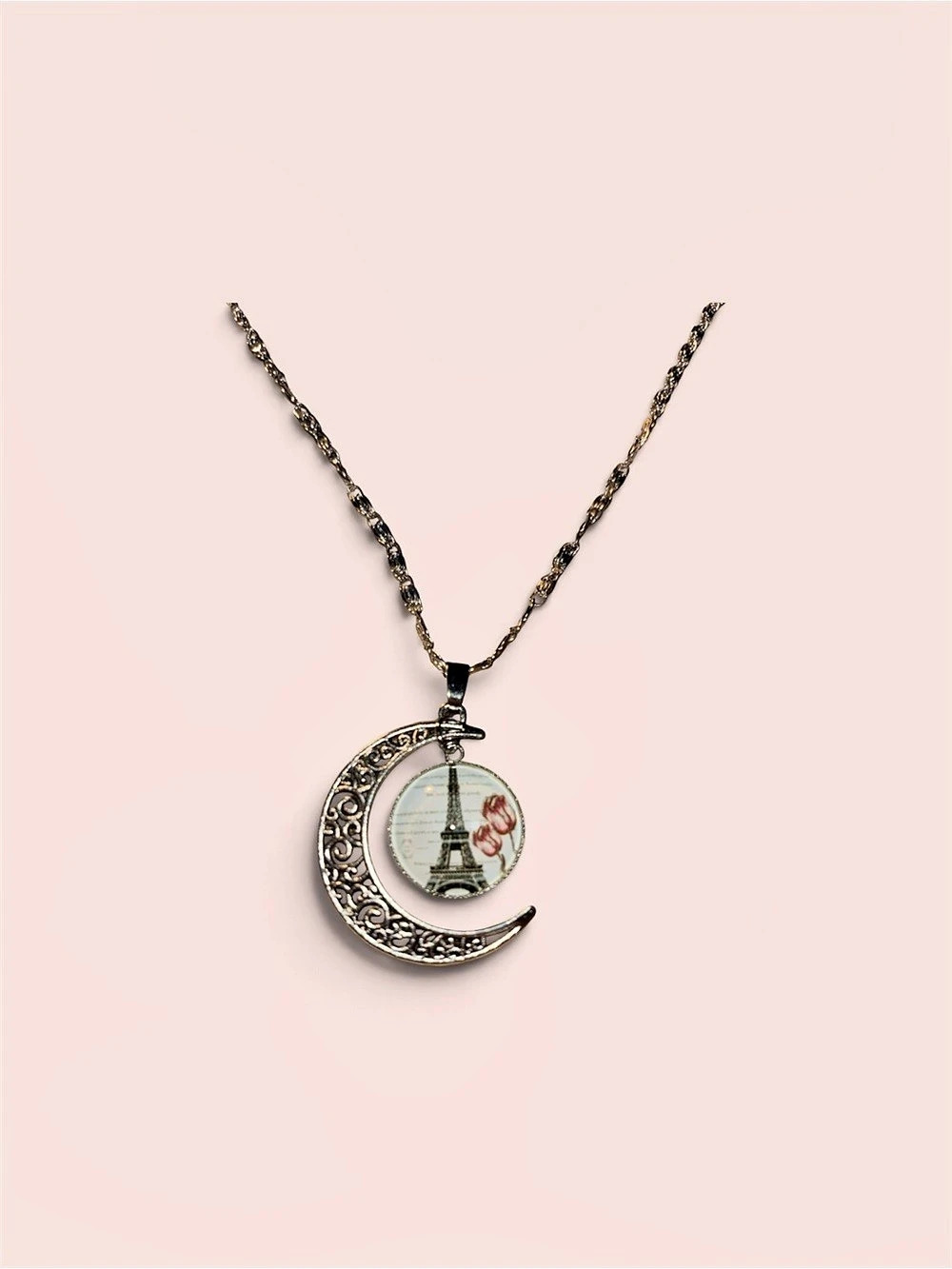 Eiffel Tower Crescent Moon Necklace